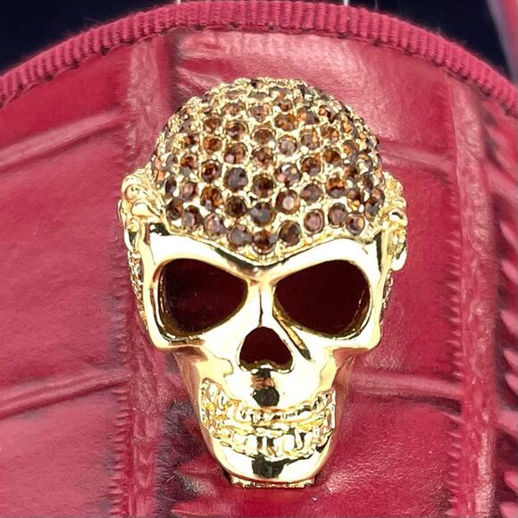 Rare New Red Flat/Loafer Sz 9/39 Jeweled Skull Alligator Leather Karen Beckmann - Picture 2 of 14